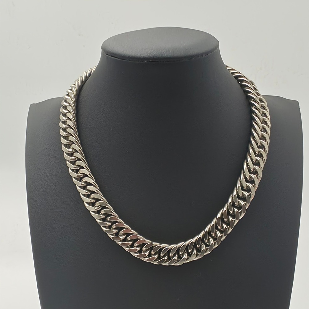 Coro Curb Link Chain Necklace Mens 14.5" Silver Good Chunky Cuban Link